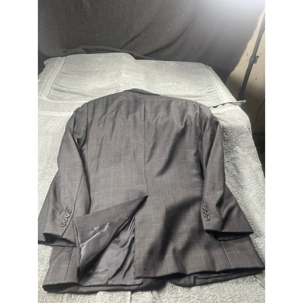 Jos A Bank‎ Men's Charcoal Gray Plaid Wool Blazer Suit Jacket 46R